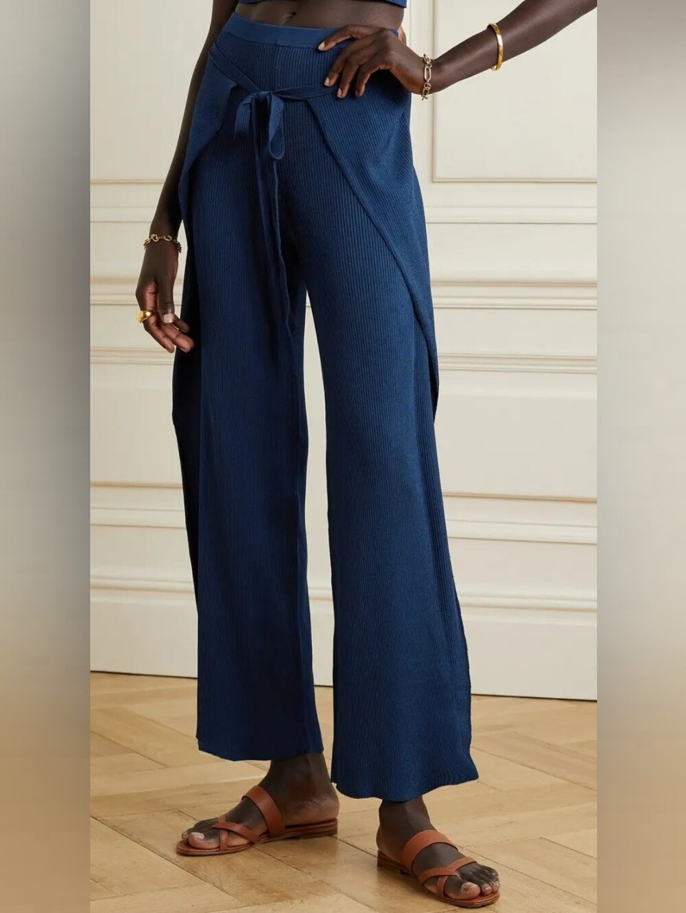 Cult Gaia  edie tie-front ribbed-knit straight-leg pants XS